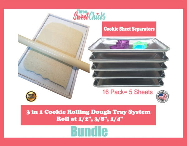 3 in 1 Cookie Rolling Dough Tray System Roll at 1/2", 3/8", 1/4"