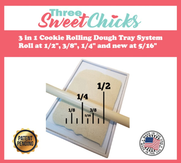 3 in 1 Cookie Rolling Dough Tray System Roll at 1/2", 3/8", 1/4"